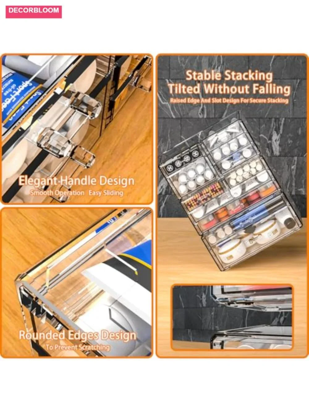 8-Drawer Acrylic Makeup Organizer with Stackable Storage for Vanity Desk